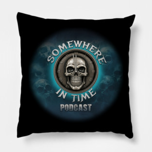 Two Sided Somewhere in Time Podcast Skull Clock Logo Pillow