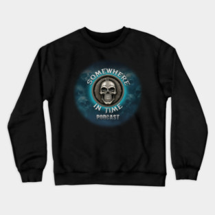 Two Sided Somewhere in Time Podcast Skull Clock Logo Crewneck Sweatshirt