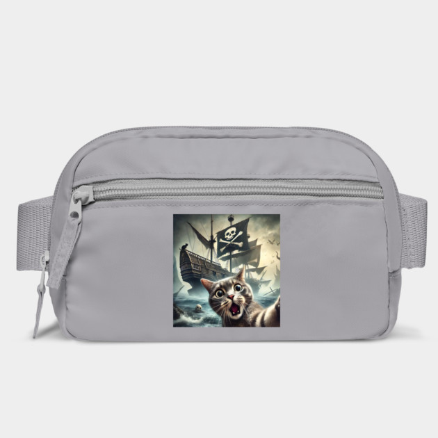 Surprised Cat Selfie with Ancient Pirate Ship funny photo by Luxinda