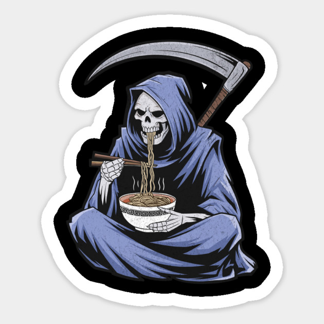 Grim Reaper Enjoying Ramen Design Sticker by Designed By Marty