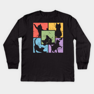 Retro Pop Art Cat Community Kids Long Sleeve T-Shirt