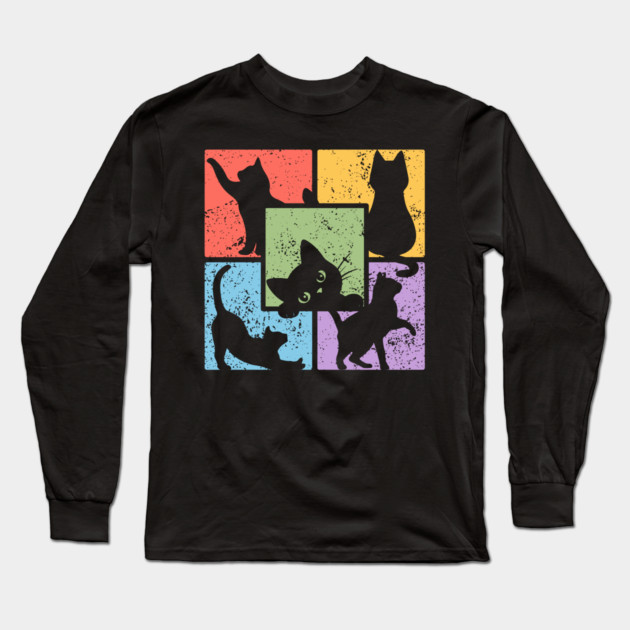 Retro Pop Art Cat Community Long Sleeve T-Shirt by TuncGK