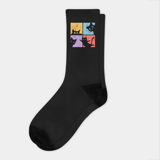 Vibrant Retro Cat Craze Socks by TuncGK
