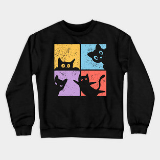 Vibrant Retro Cat Craze Crewneck Sweatshirt