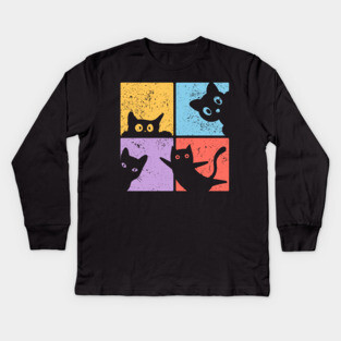Vibrant Retro Cat Craze Kids Long Sleeve T-Shirt