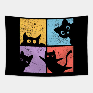Vibrant Retro Cat Craze Tapestry