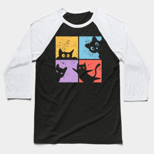Vibrant Retro Cat Craze Baseball T-Shirt
