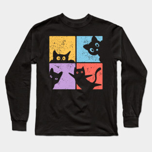 Vibrant Retro Cat Craze Long Sleeve T-Shirt