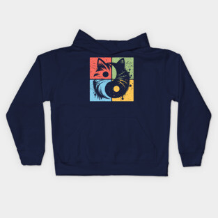 Geometric Cat Yin Yang Retro Art Kids Hoodie