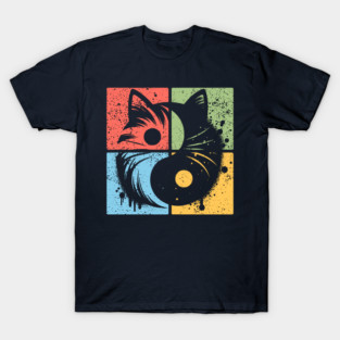Geometric Cat Yin Yang Retro Art T-Shirt