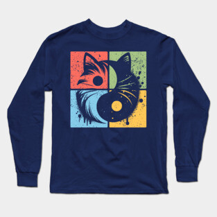 Geometric Cat Yin Yang Retro Art Long Sleeve T-Shirt