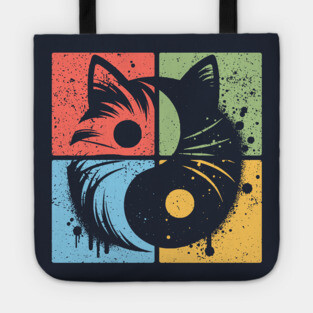 Geometric Cat Yin Yang Retro Art Tote