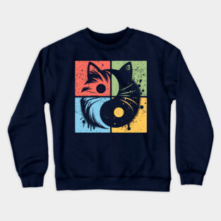Geometric Cat Yin Yang Retro Art Crewneck Sweatshirt