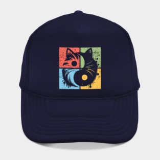 Geometric Cat Yin Yang Retro Art Hat