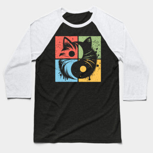 Geometric Cat Yin Yang Retro Art Baseball T-Shirt