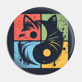 Geometric Cat Yin Yang Retro Art Pin