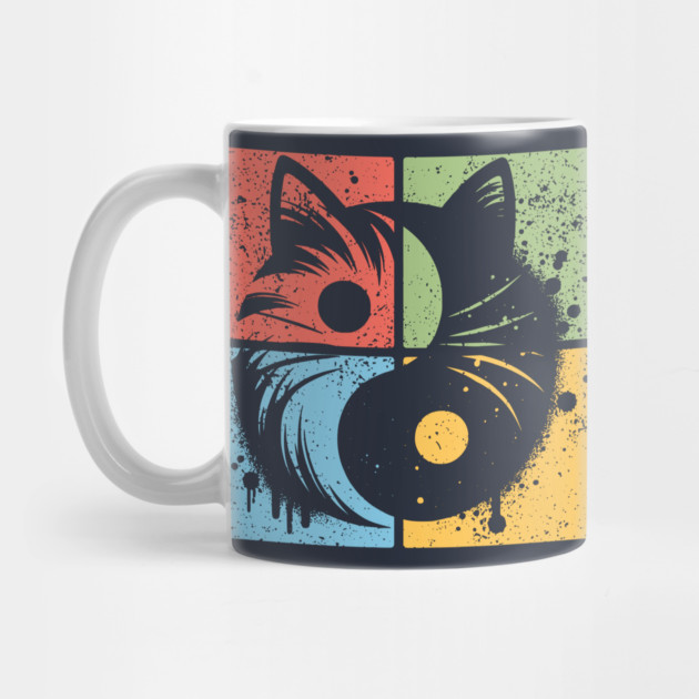Geometric Cat Yin Yang Retro Art by TuncGK