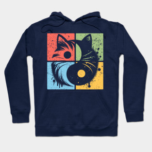 Geometric Cat Yin Yang Retro Art Hoodie
