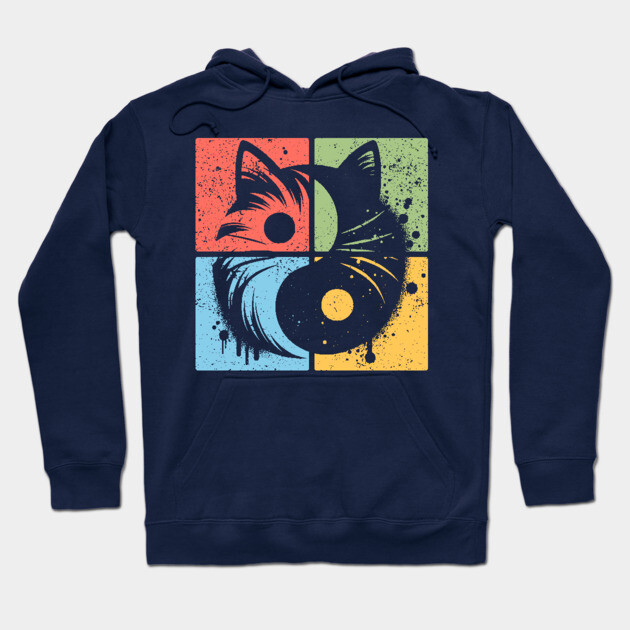 Geometric Cat Yin Yang Retro Art Hoodie by TuncGK