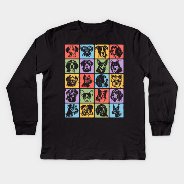 Colorful Retro Pup Portraits Kids Long Sleeve T-Shirt by TuncGK