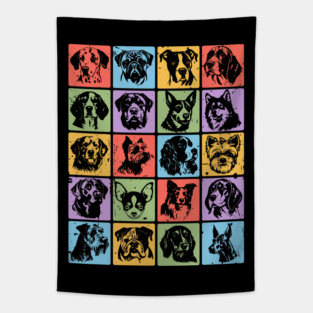 Colorful Retro Pup Portraits Tapestry