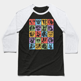 Colorful Retro Pup Portraits Baseball T-Shirt