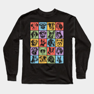 Colorful Retro Pup Portraits Long Sleeve T-Shirt