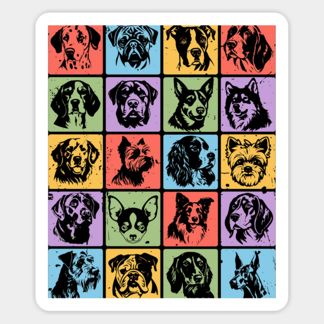 Colorful Retro Pup Portraits Magnet by TuncGK
