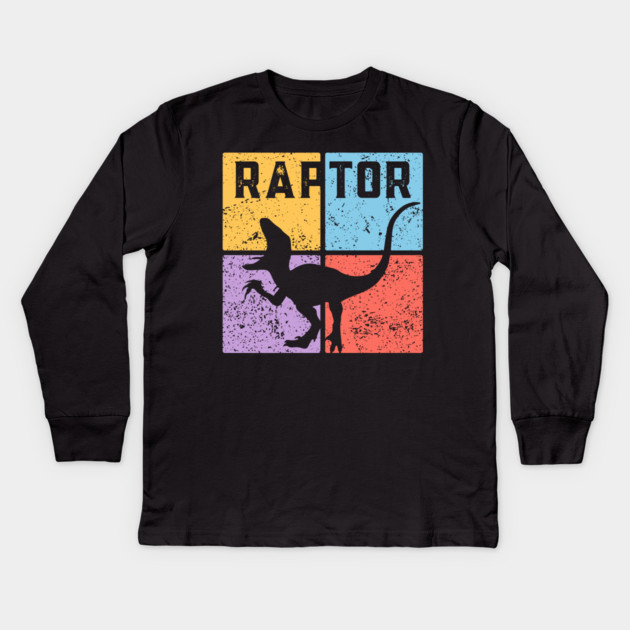 Retro Geometric Raptor Pop Art Kids Long Sleeve T-Shirt by TuncGK