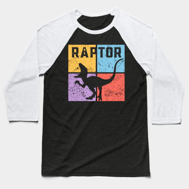 Retro Geometric Raptor Pop Art Baseball T-Shirt by TuncGK