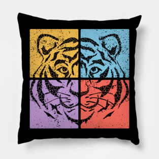 Vibrant Tiger Face Retro Art Pillow