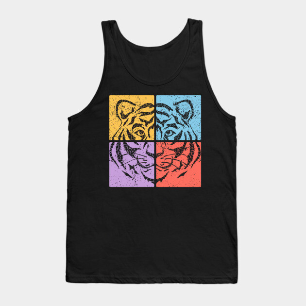 Vibrant Tiger Face Retro Art Tank Top by TuncGK