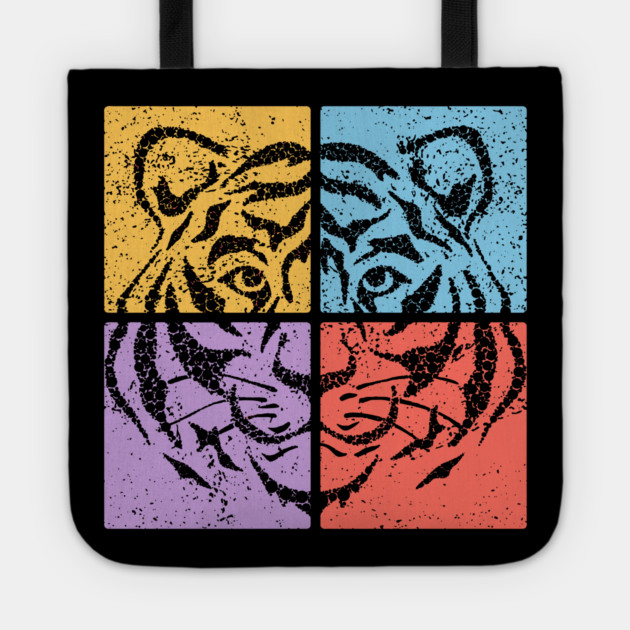 Vibrant Tiger Face Retro Art Tote by TuncGK