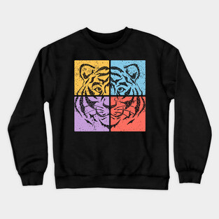 Vibrant Tiger Face Retro Art Crewneck Sweatshirt