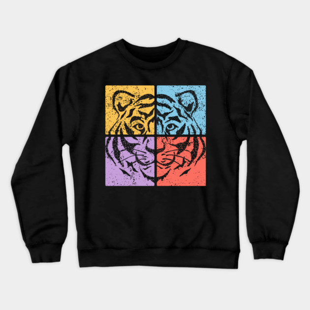 Vibrant Tiger Face Retro Art Crewneck Sweatshirt by TuncGK