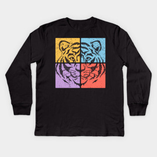 Vibrant Tiger Face Retro Art Kids Long Sleeve T-Shirt