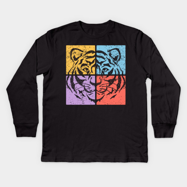 Vibrant Tiger Face Retro Art Kids Long Sleeve T-Shirt by TuncGK