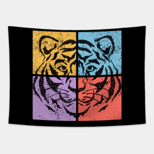 Vibrant Tiger Face Retro Art Tapestry