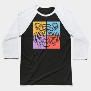 Vibrant Tiger Face Retro Art Baseball T-Shirt