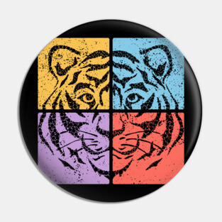 Vibrant Tiger Face Retro Art Pin