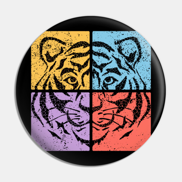 Vibrant Tiger Face Retro Art Pin by TuncGK