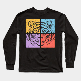 Vibrant Tiger Face Retro Art Long Sleeve T-Shirt