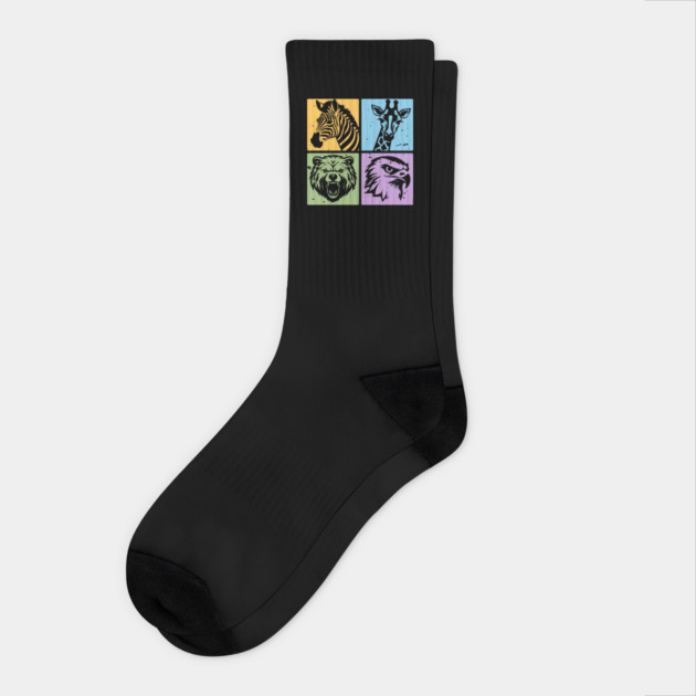 Colorful Wildlife Pop Art Collage Socks by TuncGK
