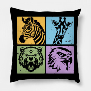 Colorful Wildlife Pop Art Collage Pillow