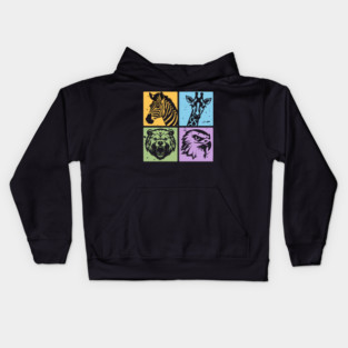 Colorful Wildlife Pop Art Collage Kids Hoodie