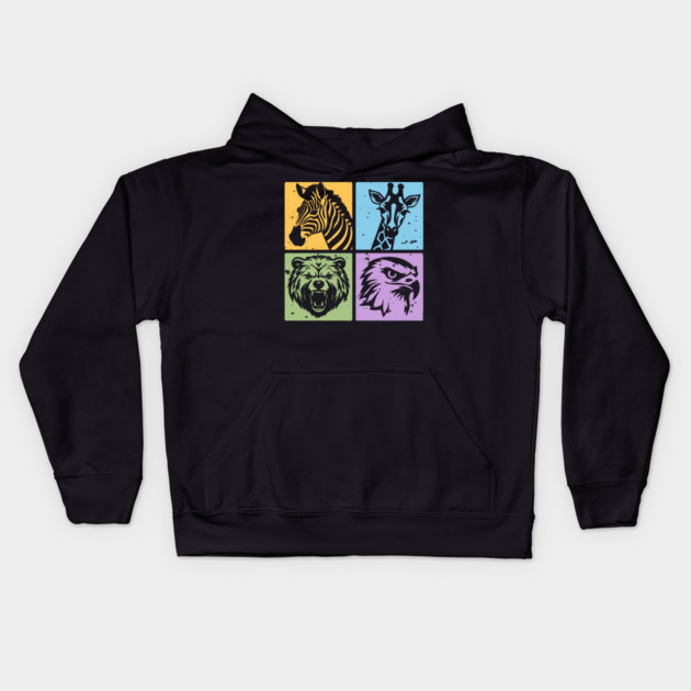 Colorful Wildlife Pop Art Collage Kids Hoodie by TuncGK
