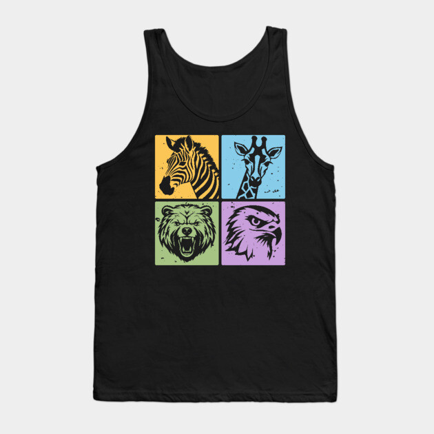 Colorful Wildlife Pop Art Collage Tank Top by TuncGK