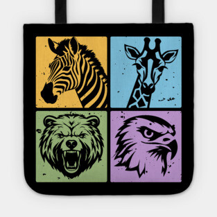 Colorful Wildlife Pop Art Collage Tote