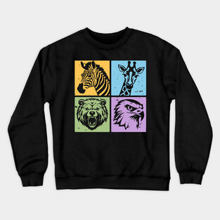 Colorful Wildlife Pop Art Collage Crewneck Sweatshirt
