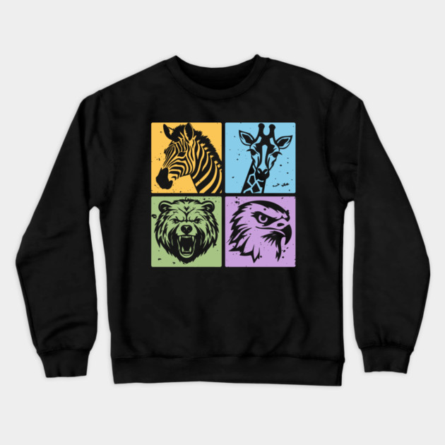 Colorful Wildlife Pop Art Collage Crewneck Sweatshirt by TuncGK